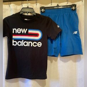 New Balance Black Tee and Blue Shorts Set